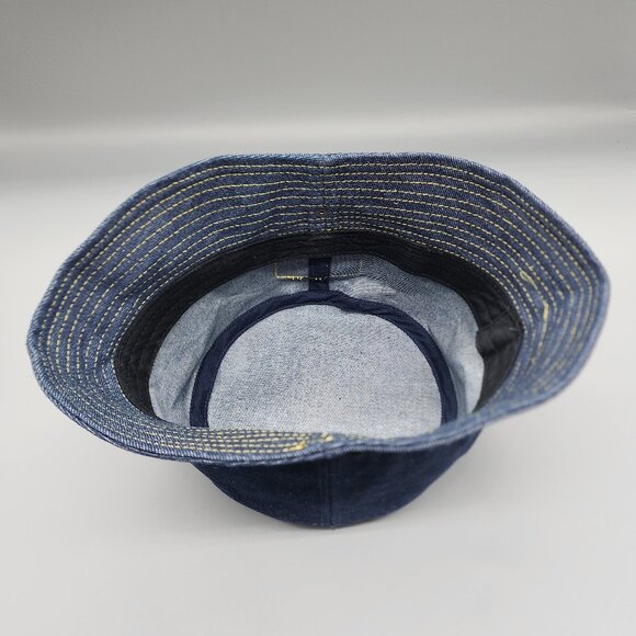 Jean Paul Gaultier Par Vous Blue Denim Bucket Hat Leather Embossed Logo Patch - Picture 6 of 7